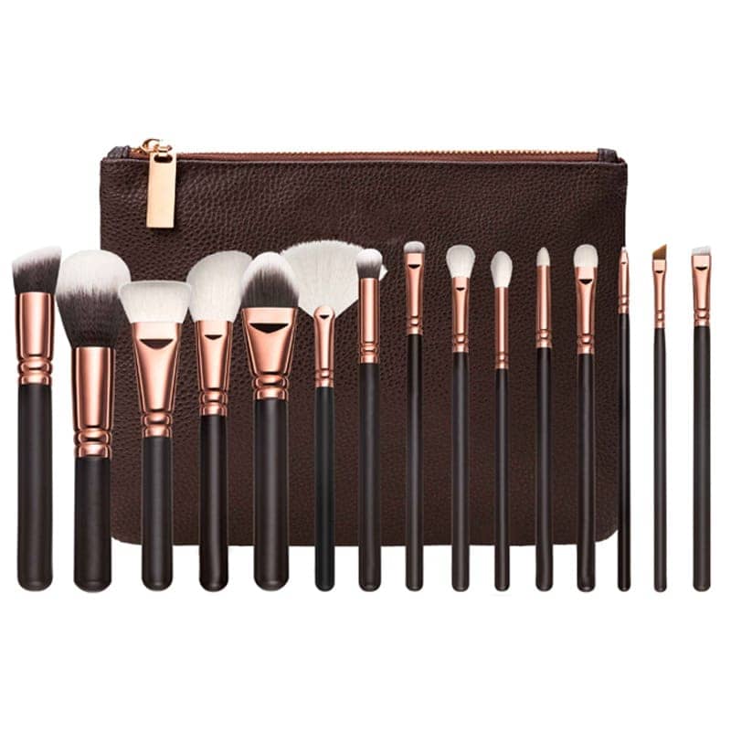 15 Makeup Brush Set with Bag | Rose Gold Multi-Function Makeup Brushes | Soft Synthetic Hair Beauty Tool Kit