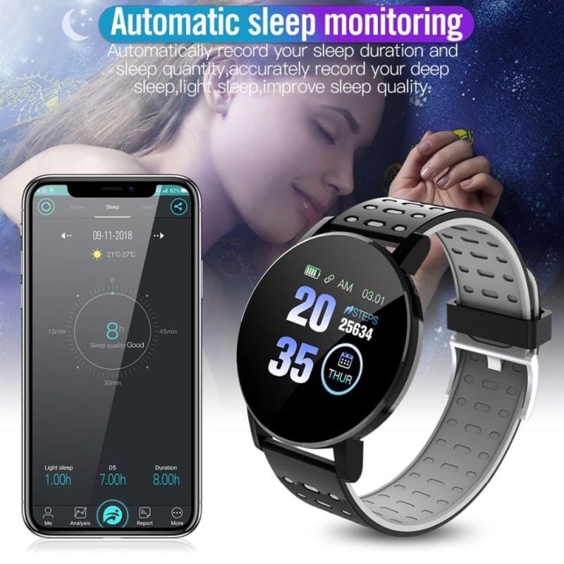 Bluetooth Smart Watch 119 Plus – Heart Rate Monitor, Fitness Tracker, and Activity Reminder