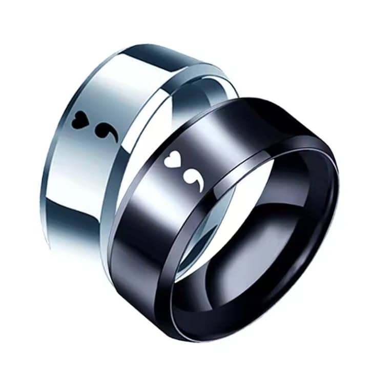 Semicolon Charm Ring – Mental Health Awareness Titanium Steel Ring for Men & Women